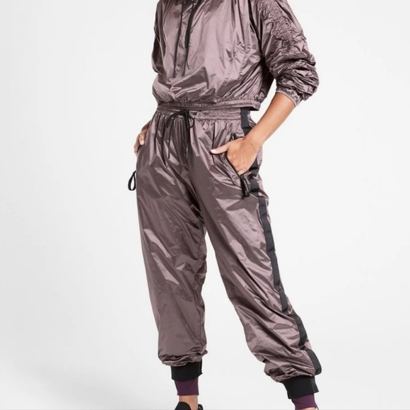 Athleta x Allyson Felix Pants - ATHLETA x Allyson Felix, Legend Luxe Track Pant, Black/Dark Purple Grey, Size SP